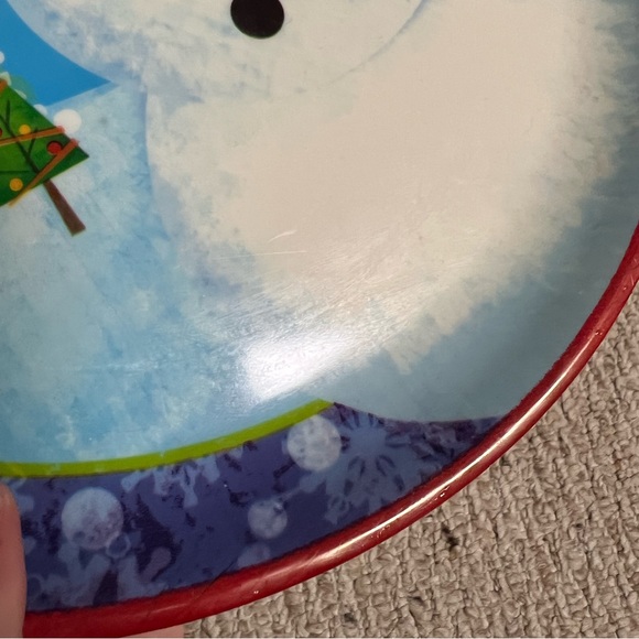 ⛄️AMSCAN: Large round snowman & cardinal theme serving platter, preowned. - Picture 4 of 7